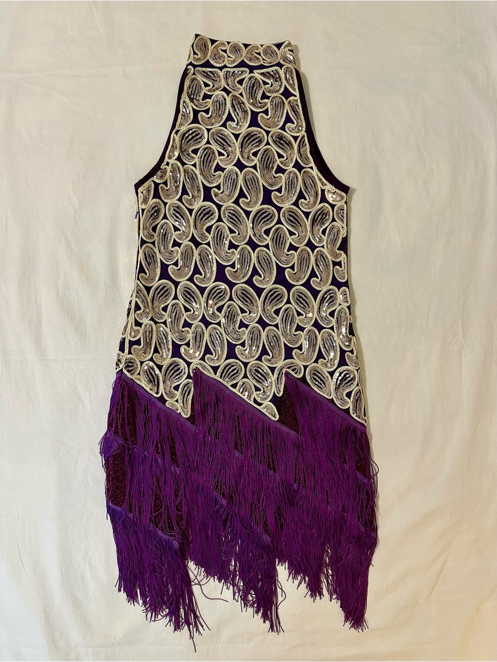 Black and Purple Asymmetrical Fringe Dress